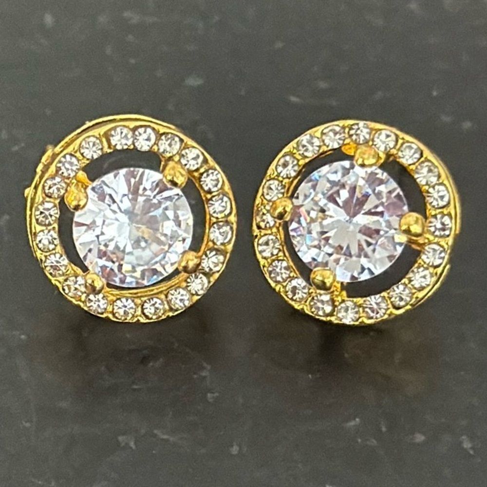 Firebright Open Halo Crystal Studs – .5” Gold Over Silver Brilliant Earrings - Picture 3 of 7